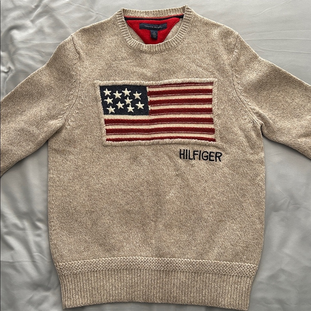 Tommy Hilfiger American Flag Knit Wool Crewneck Sweater Men’s Medium